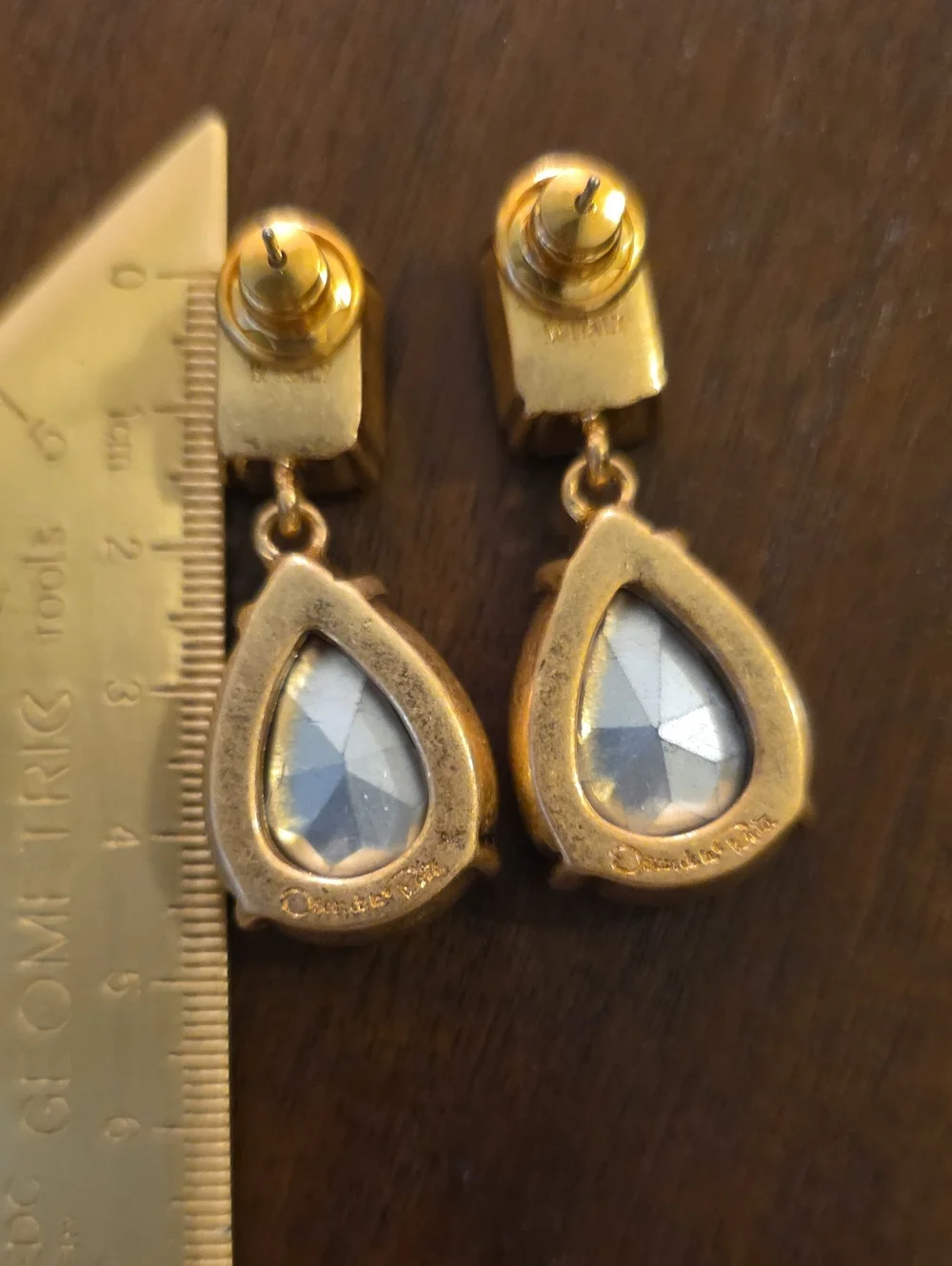 NEW Oscar Dela Renta Gold-Plated Drop Earrings 2 Tone Blue Teardrop Crystal